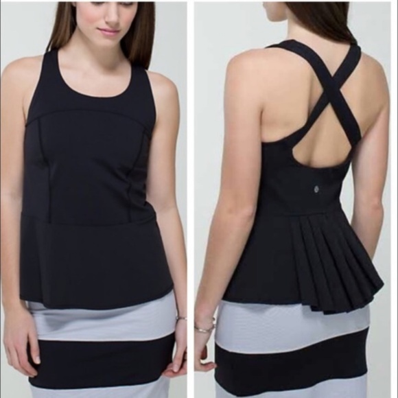 lululemon athletica Tops - LULULEMON Black Peplum Cross Strap Back Tank Top